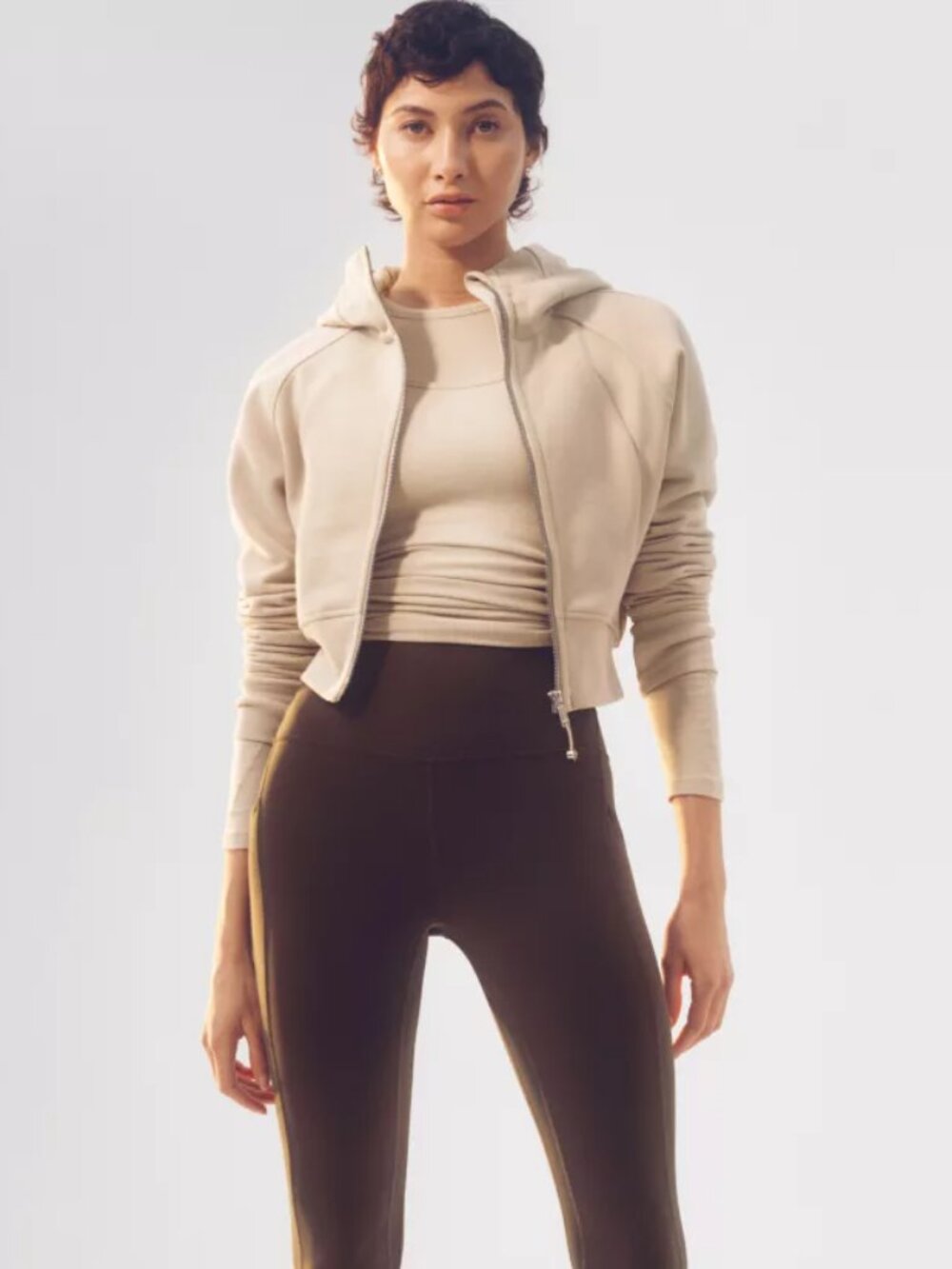 lululemon x Barry’s Cropped Scuba Full Zip Hoodie Beige Size 6